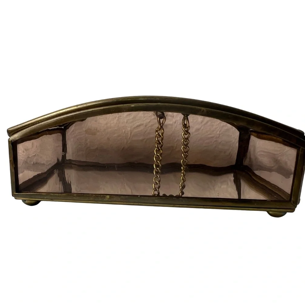 Vintage Brass Glass Jewelry Beveled Trinket Box Collectible Bessie Pease Gutmann